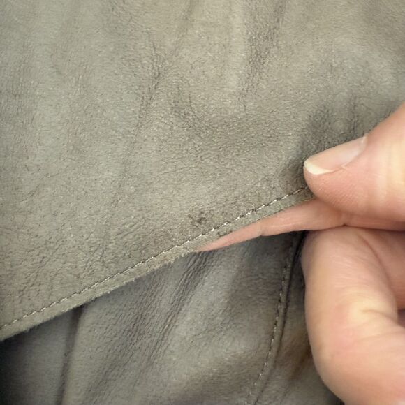 Vince Draped Neutral Tan Moto Leather Jacket Rib Knit Wool Details Size M Zipper - Picture 5 of 13